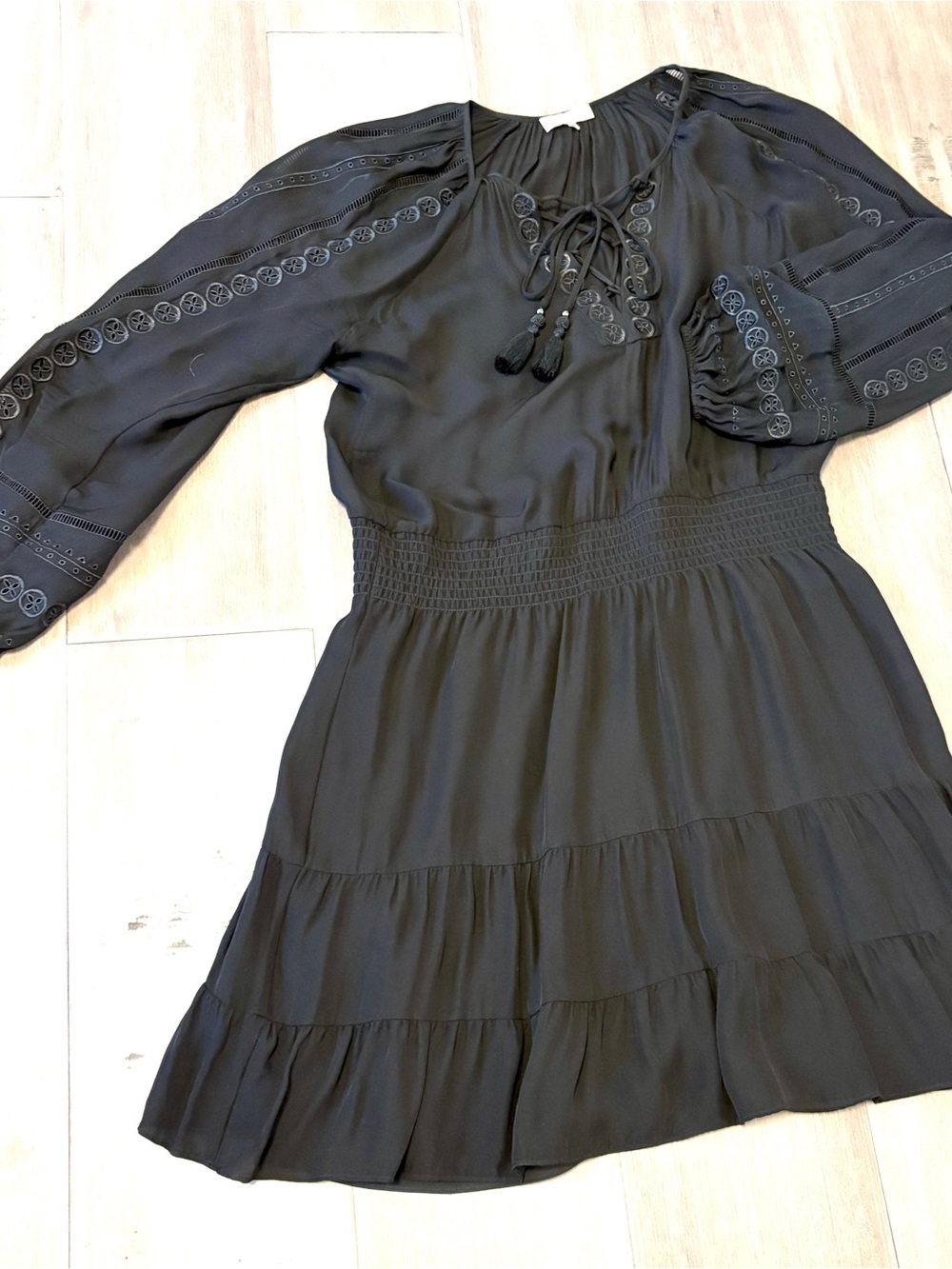 Parker Bohemian Black Embroidered Long-Sleeve Mini Dress